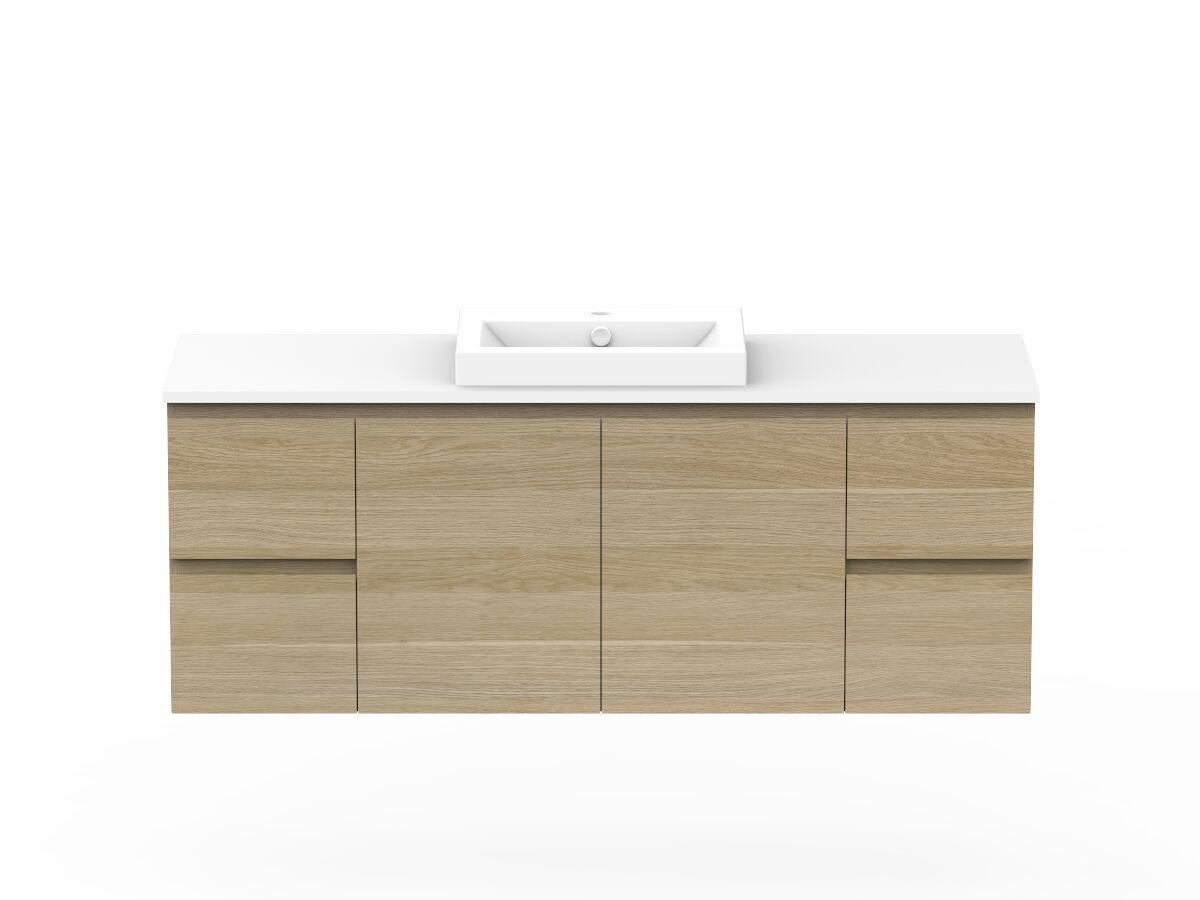 reece Posh Domaine Plus Conventional 1500mm Wall Hung Vanity Centre Basin 20mm Cherry Pie Top