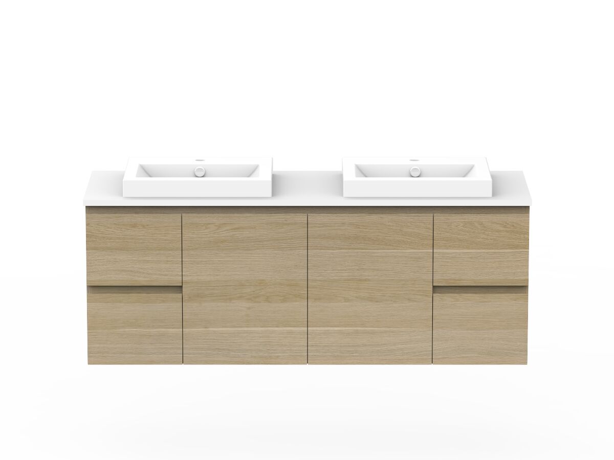reece Posh Domaine Plus Conventional 1500mm Wall Hung Vanity Double Basin 20mm Cherry Pie Top