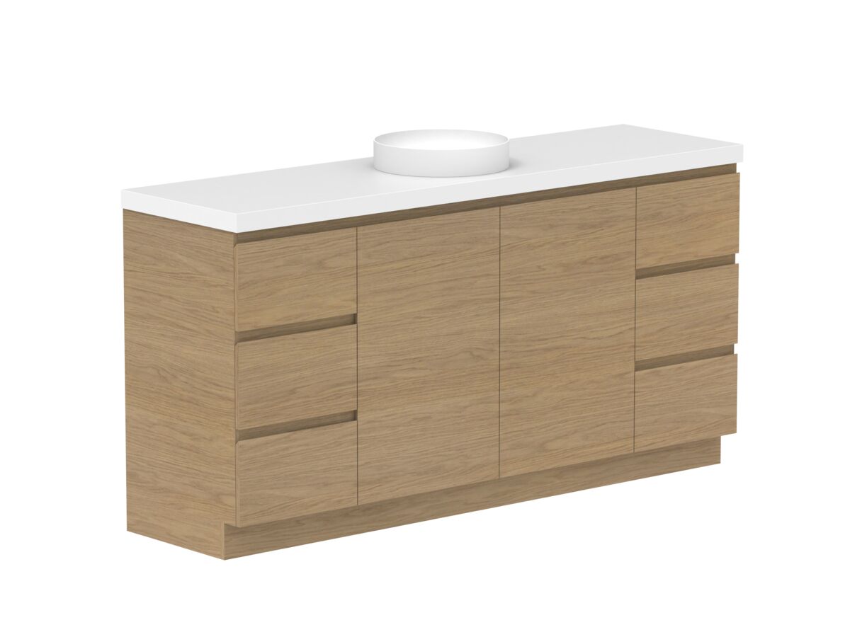 Reece Posh Domaine Plus Conventional 1800mm Floor Mounted Vanity Centre Basin 50mm Caesarstone Mineral Top