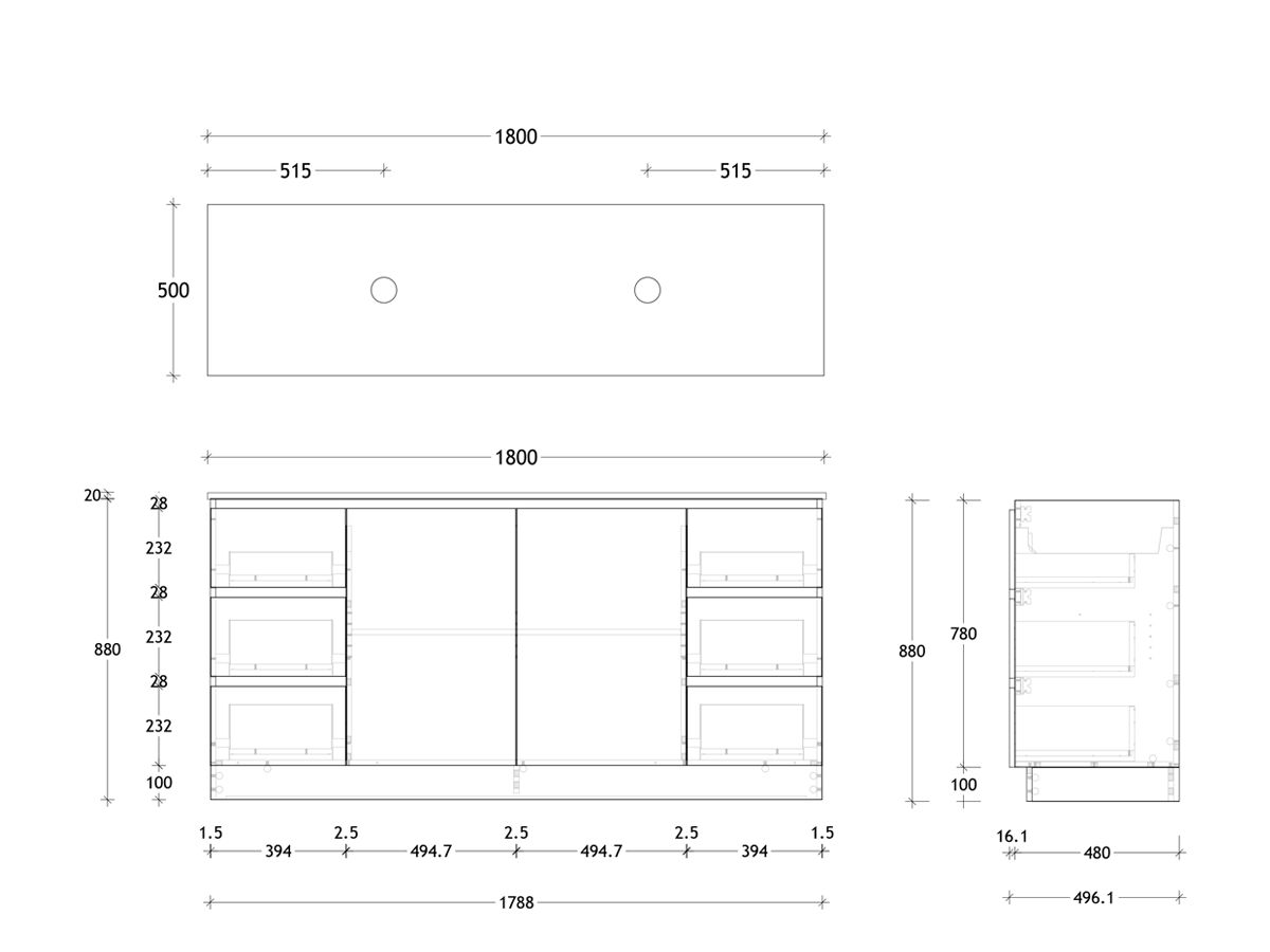 Reece Posh Domaine Plus Conventional 1800mm Floor Mounted Vanity Double Basin 20mm Cherry Pie Top