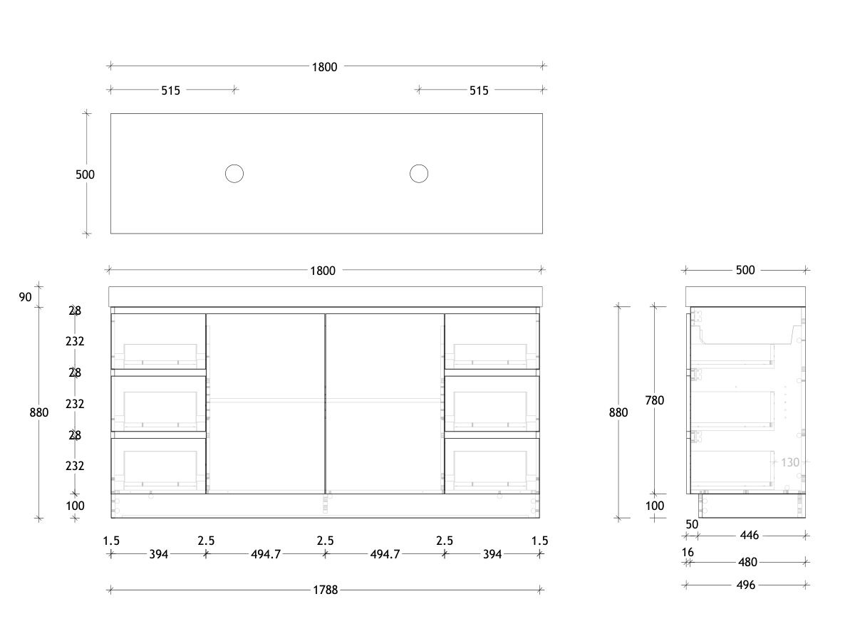 Reece Posh Domaine Plus Conventional 1800mm Floor Mounted Vanity Double Basin 90mm Cherry Pie Top