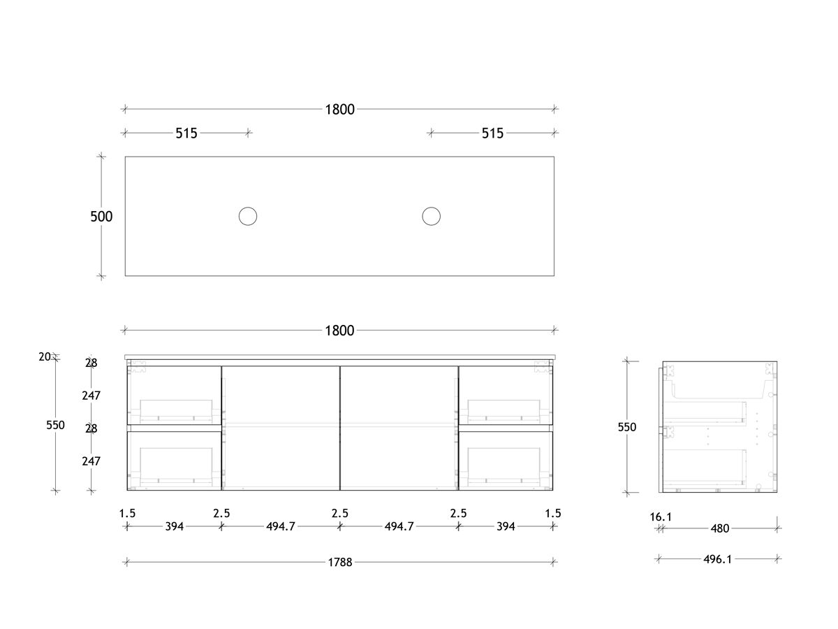 Reece Posh Domaine Plus Conventional 1800mm Wall Hung Vanity Double Basin 20mm Cherry Pie Top