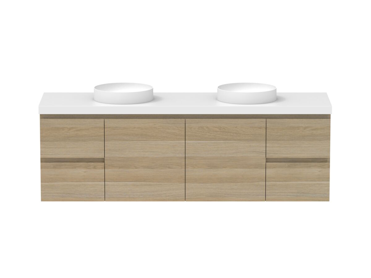 reece Posh Domaine Plus Conventional 1800mm Wall Hung Vanity Double Basin 50mm Cherry Pie Top