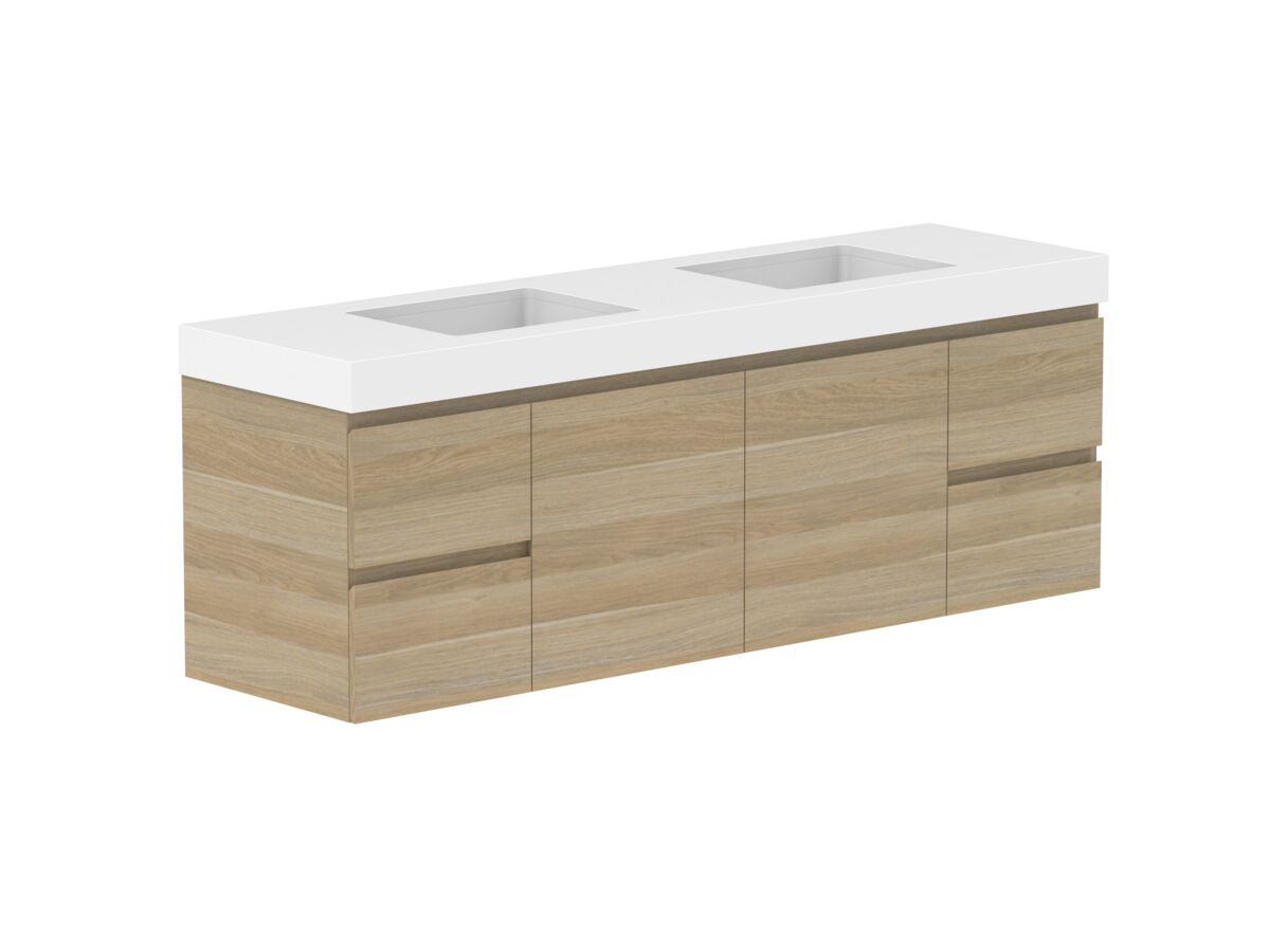 Reece Posh Domaine Plus Conventional 1800mm Wall Hung Vanity Double Basin 90mm Caesarstone Mineral Top