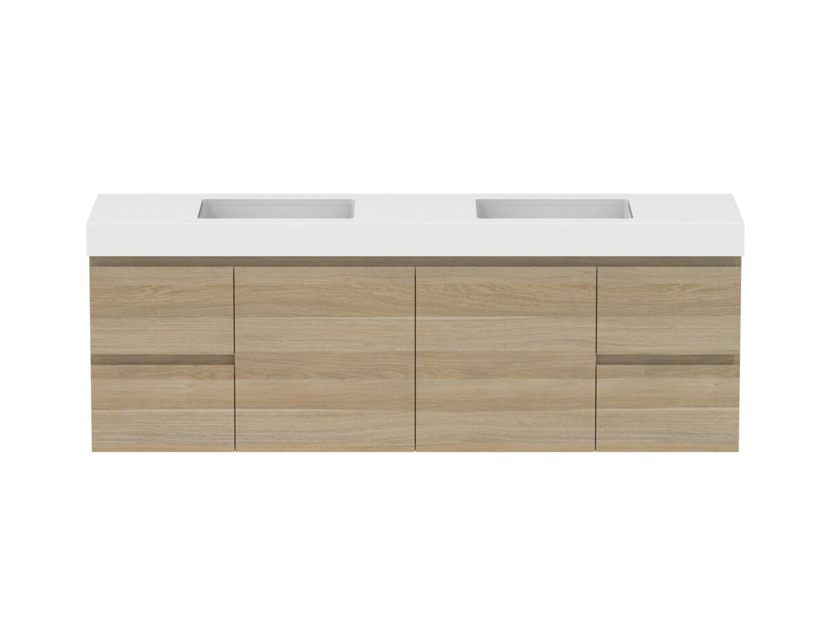 reece Posh Domaine Plus Conventional 1800mm Wall Hung Vanity Double Basin 90mm Caesarstone Mineral Top