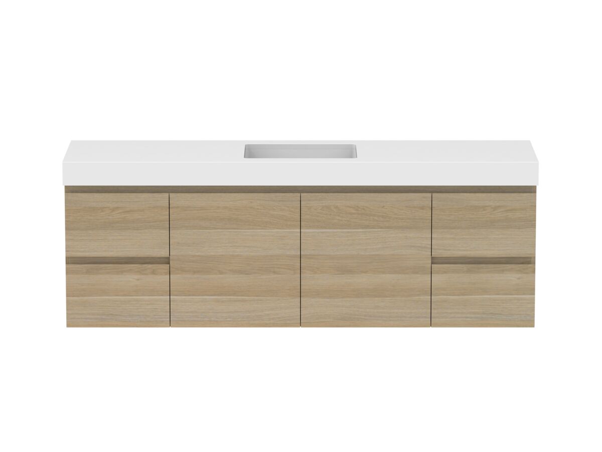 reece Posh Domaine Plus Conventional 1800mm Wall Hung Vanity Centre Basin 90mm Caesarstone Mineral Top