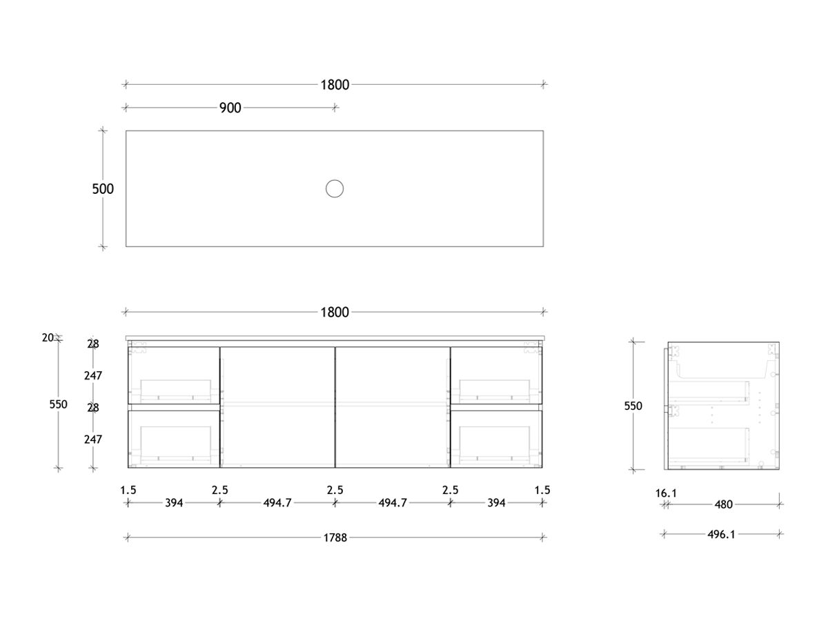 Reece Posh Domaine Plus Conventional 1800mm Wall Hung Vanity Centre Basin 20mm Cherry Pie Top