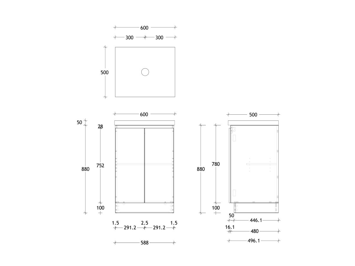Reece Posh Domaine Plus Conventional 600mm Floor Mounted Vanity Centre Basin 50mm Durasein Top