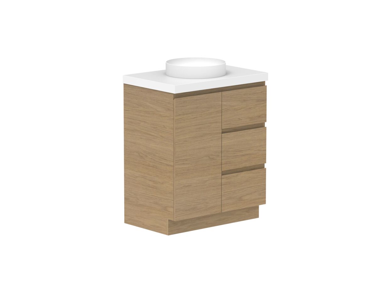 Reece Posh Domaine Plus Conventional 750mm Floor Mounted Vanity Centre Basin 50mm Caesarstone Mineral Top