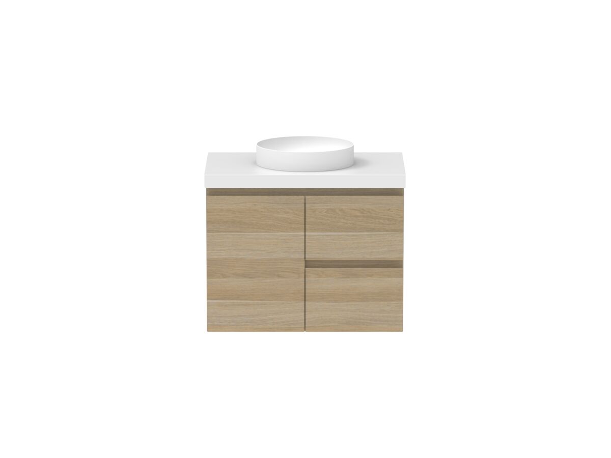 reece Posh Domaine Plus Conventional 750mm Wall Hung Vanity Centre Basin 50mm Caesarstone Mineral Top