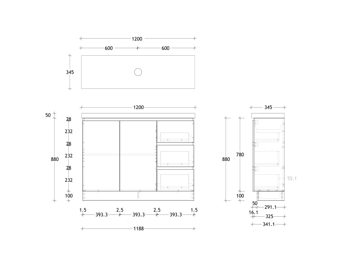 Reece Posh Domaine Plus Ensuite 1200mm Floor Mounted Vanity Centre Basin 50mm Cherry Pie Top