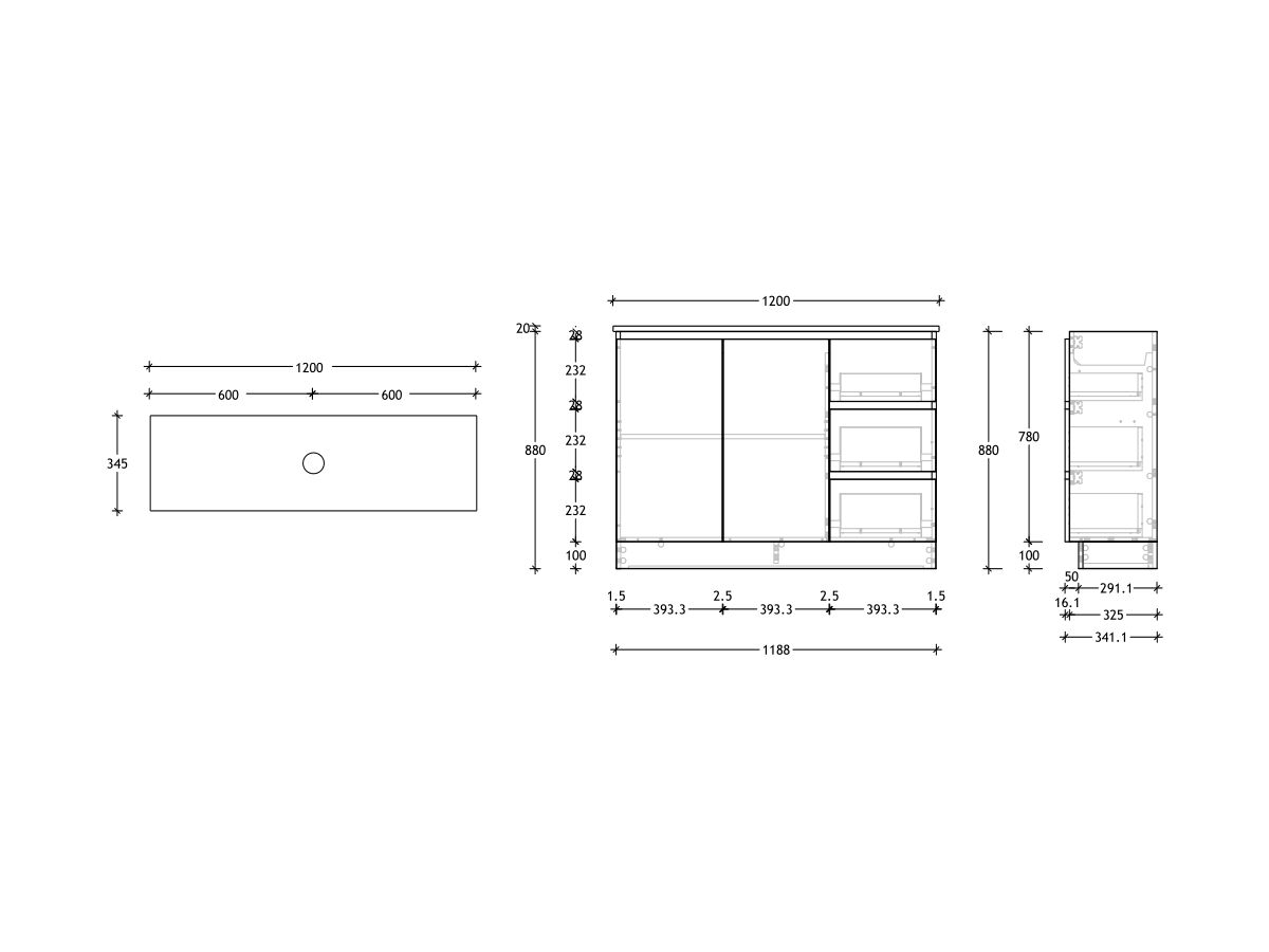 Reece Posh Domaine Plus Ensuite 1200mm Floor Mounted Vanity Centre Basin 20mm Cherry Pie Top