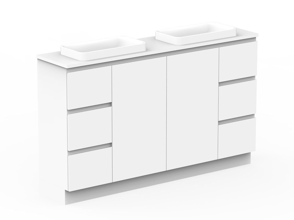 Reece Posh Domaine Plus Ensuite 1500mm Floor Mounted Vanity Double Basin 20mm Cherry Pie Top