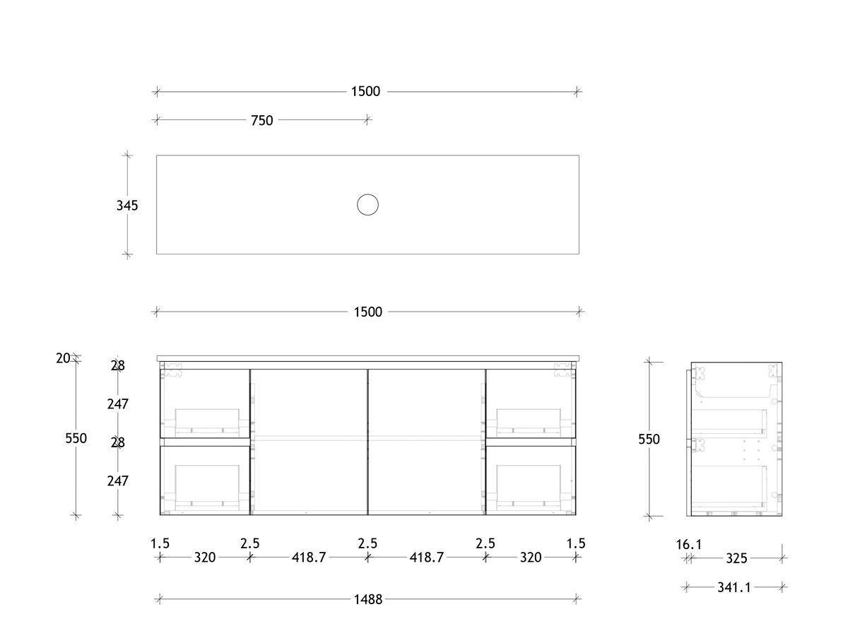 Reece Posh Domaine Plus Ensuite 1500mm Wall Hung Vanity Centre Basin 20mm Cherry Pie Top