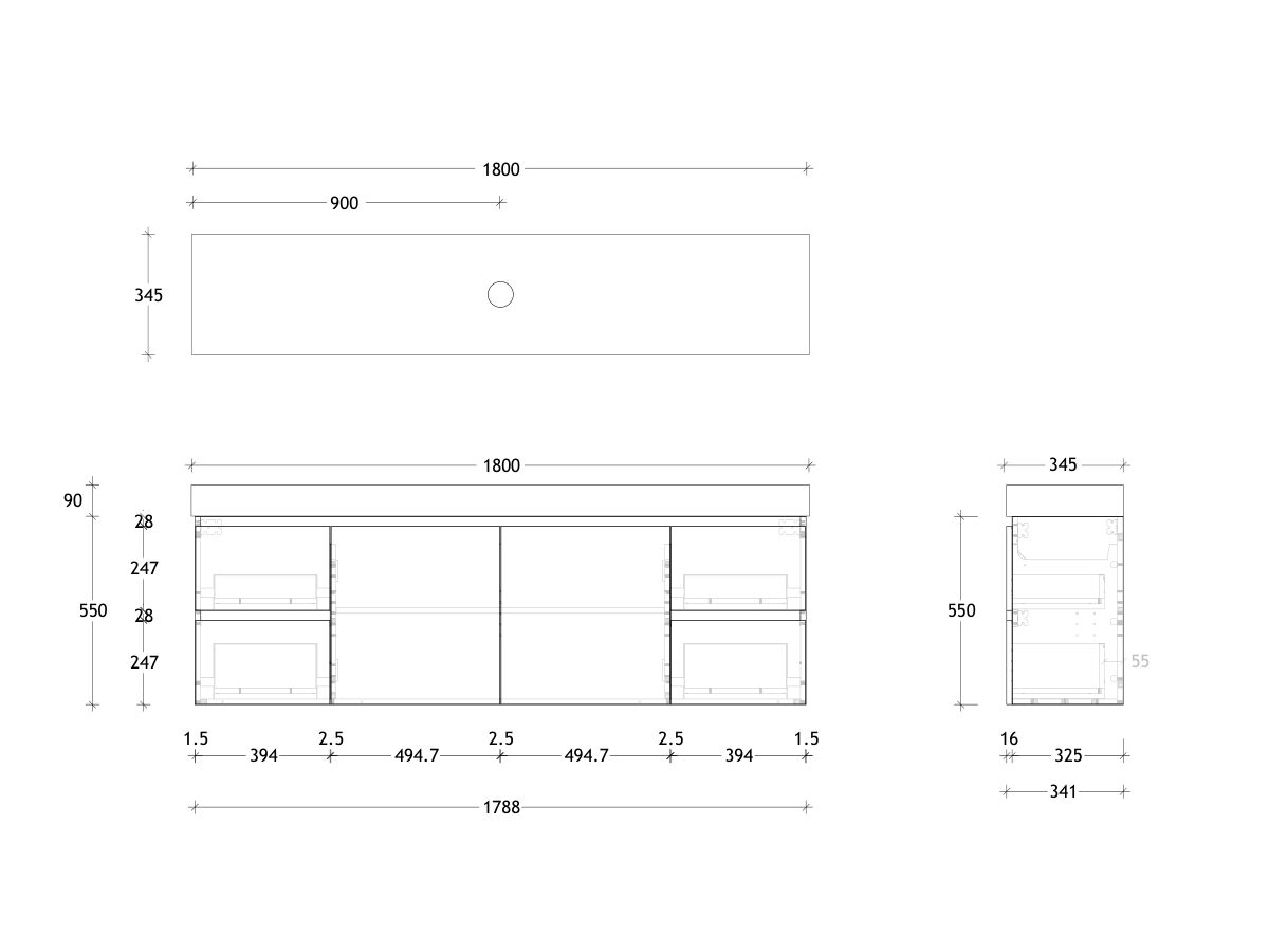 Reece Posh Domaine Plus Ensuite 1800mm Wall Hung Vanity Centre Basin 90mm Cherry Pie Top
