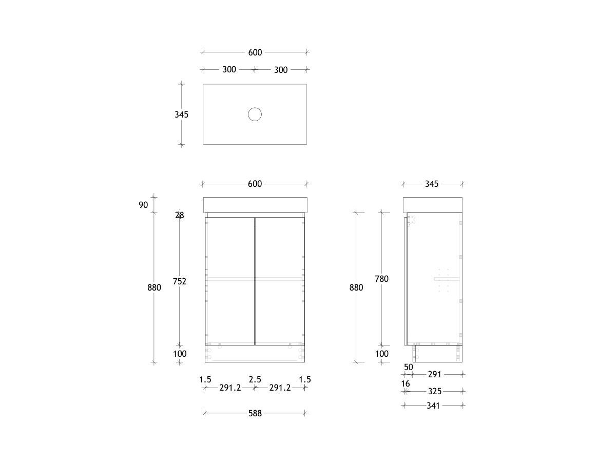 Reece Posh Domaine Plus Ensuite 600mm Floor Mounted Vanity Centre Basin 90mm Durasein Top
