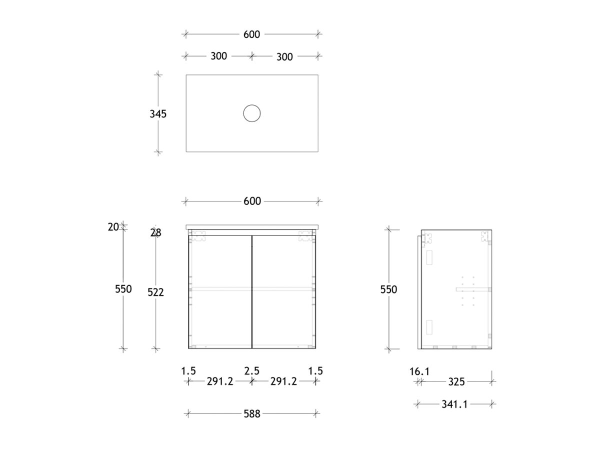 Reece Posh Domaine Plus Ensuite 600mm Wall Hung Vanity Centre Basin 20mm Cherry Pie Top