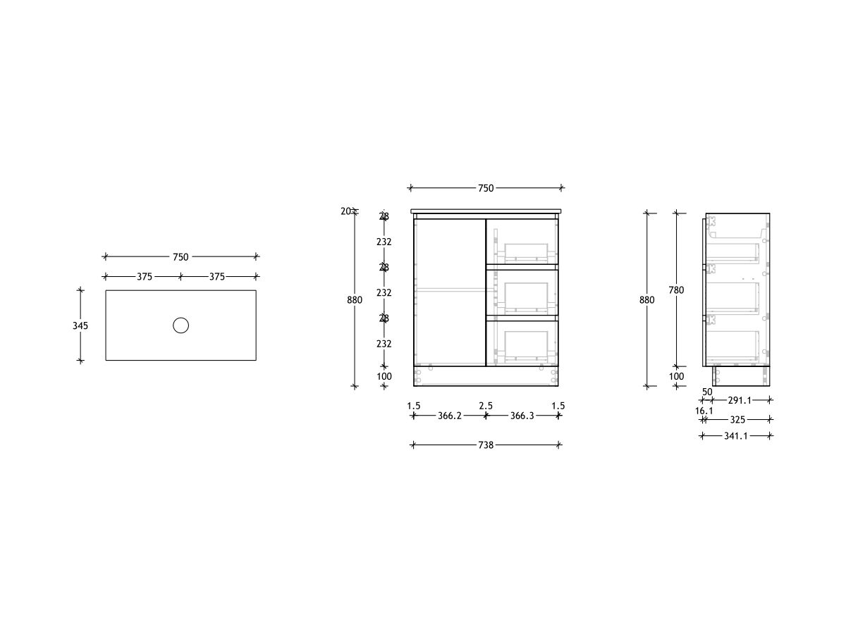 Reece Posh Domaine Plus Ensuite 750mm Floor Mounted Vanity Centre Basin 20mm Cherry Pie Top