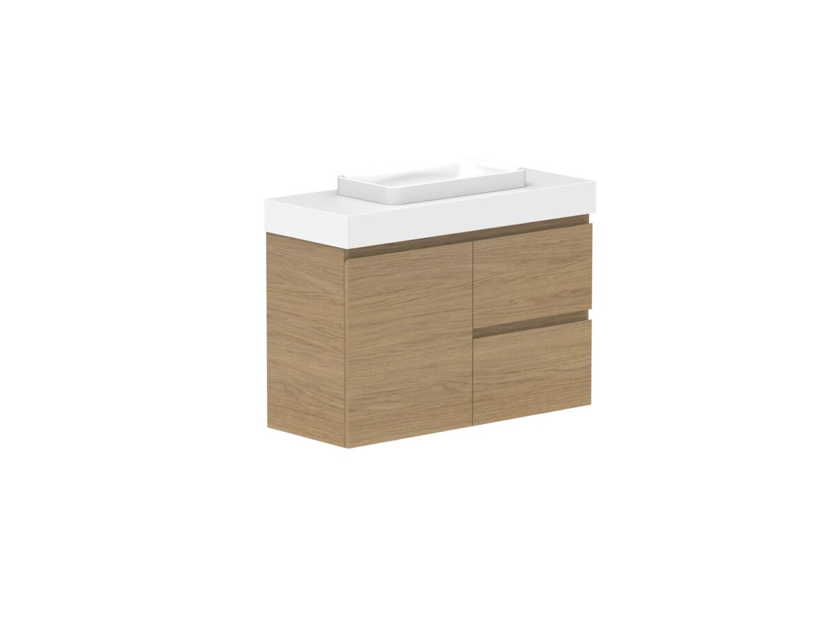 Reece Posh Domaine Plus Ensuite 900mm Wall Hung Vanity Centre Basin 90mm Caesarstone Mineral Top