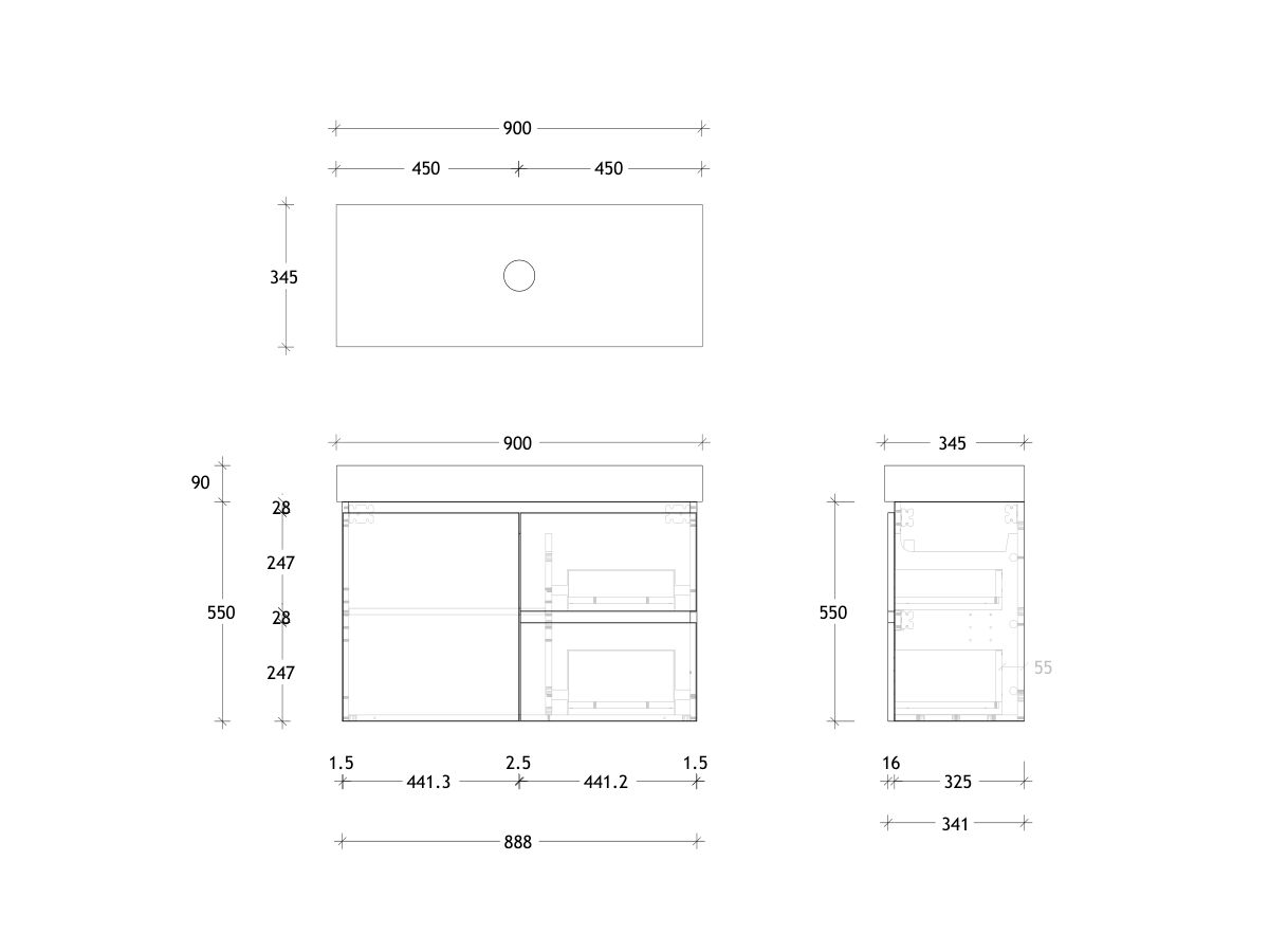 Reece Posh Domaine Plus Ensuite 900mm Wall Hung Vanity Centre Basin 90mm Caesarstone Mineral Top