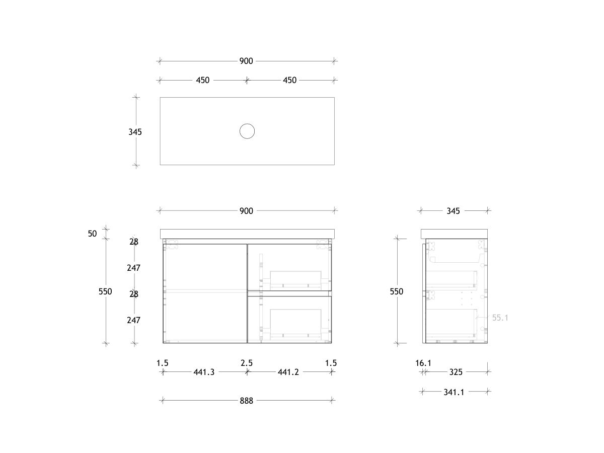 Reece Posh Domaine Plus Ensuite 900mm Wall Hung Vanity Centre Basin 50mm Cherry Pie Top