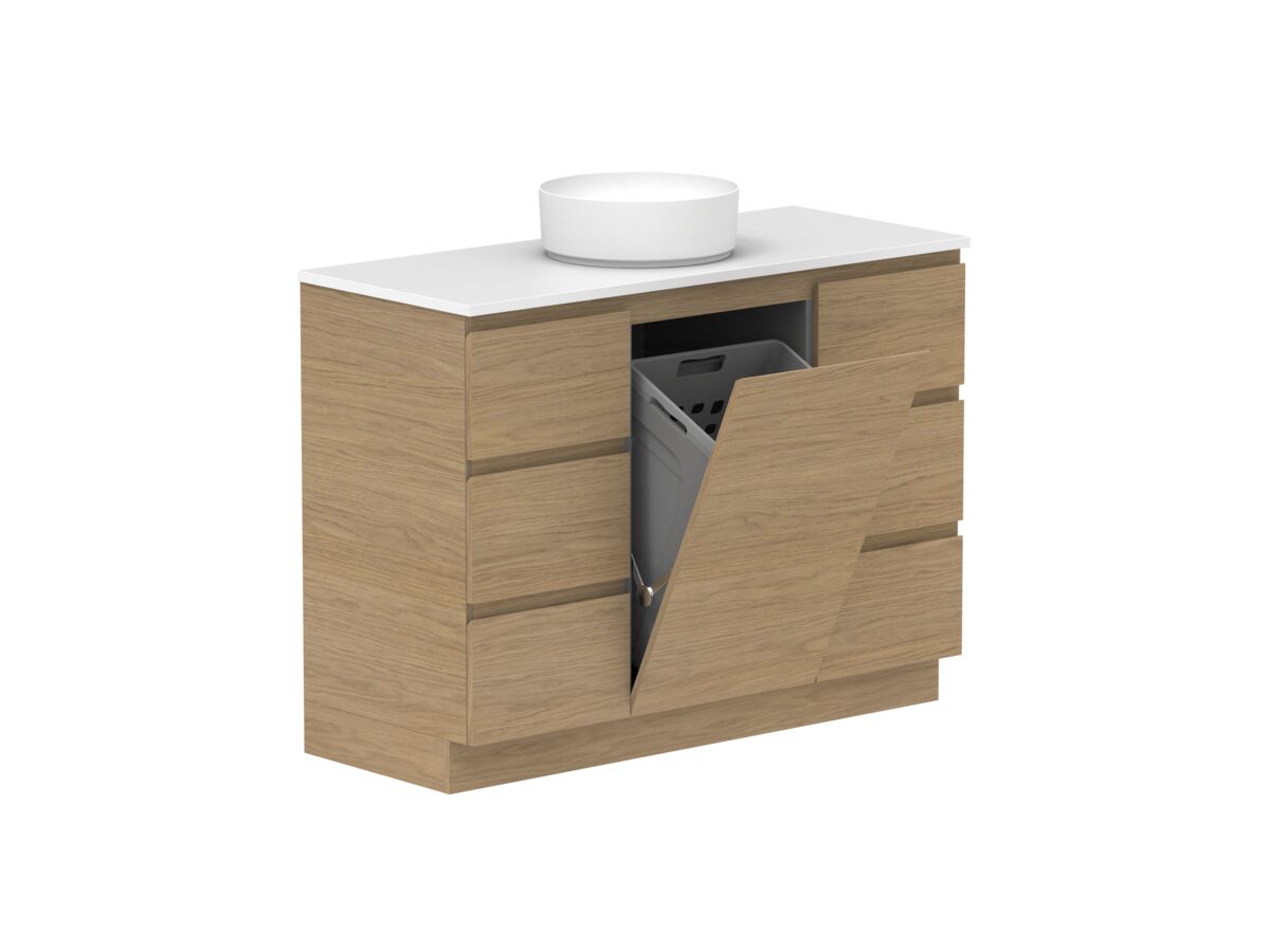 reece Posh Domaine Plus Hamper 1200mm Floor Mounted Vanity Centre Basin 20mm Cherry Pie Top