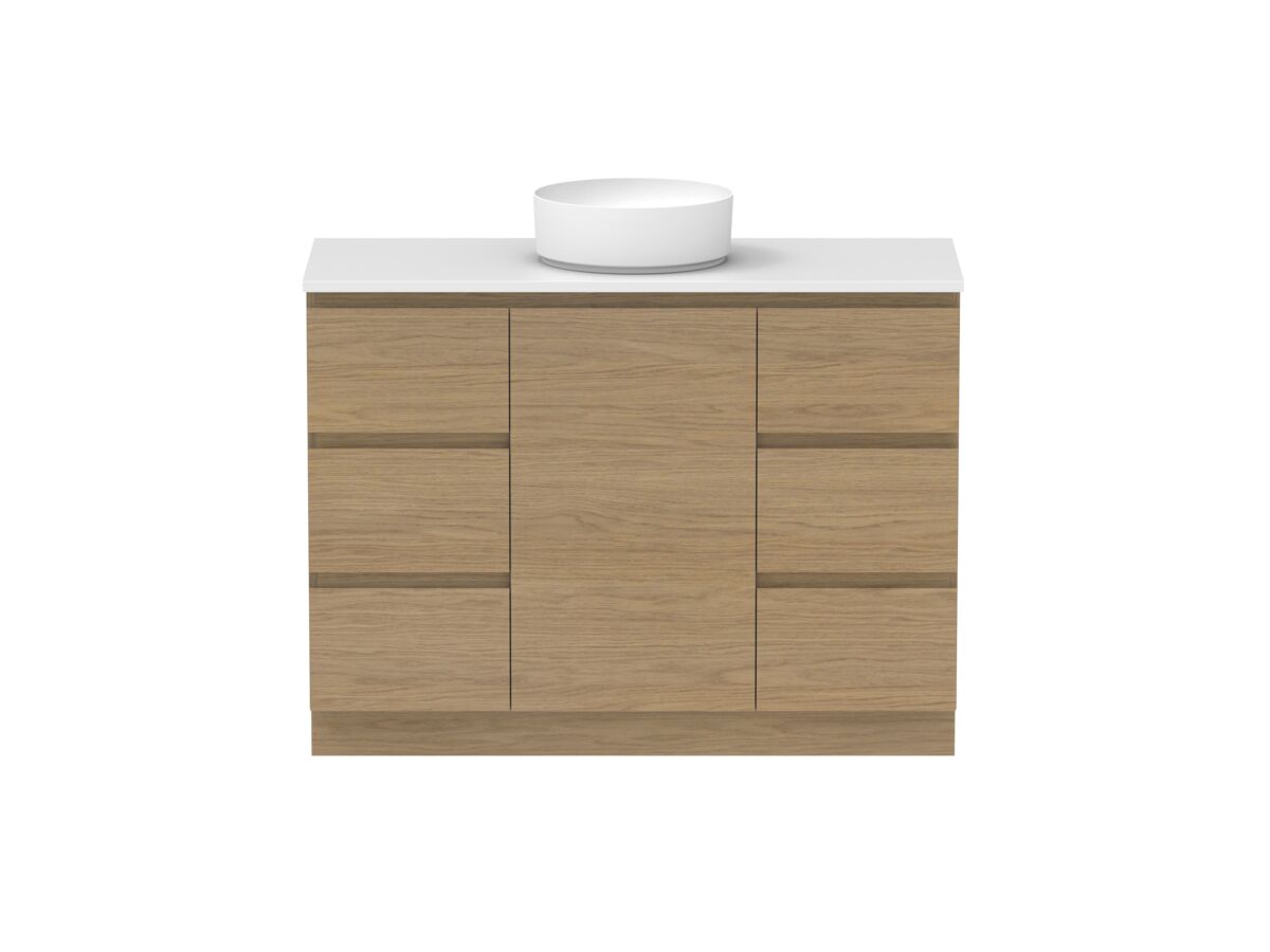 Reece Posh Domaine Plus Hamper 1200mm Floor Mounted Vanity Centre Basin 20mm Cherry Pie Top