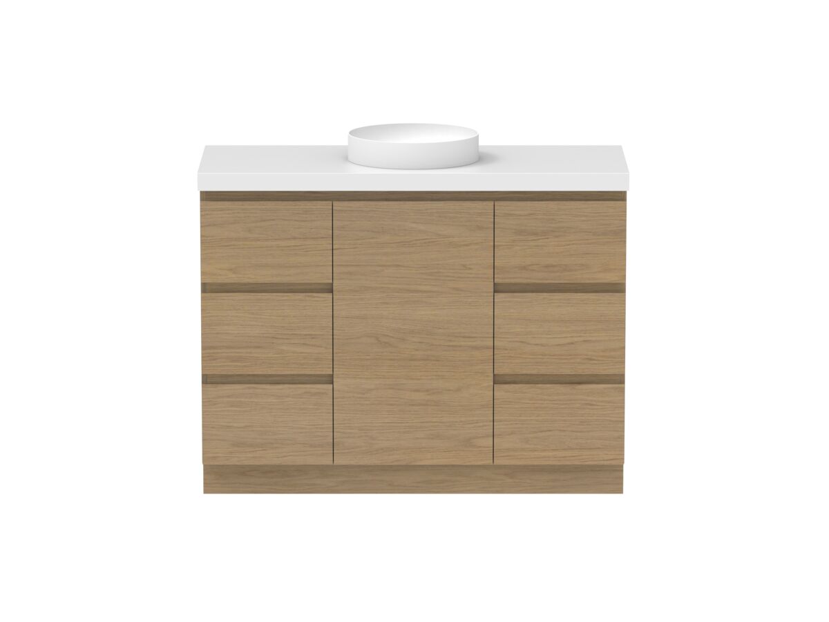 Reece Posh Domaine Plus Hamper 1200mm Floor Mounted Vanity Centre Basin 50mm Durasein Top