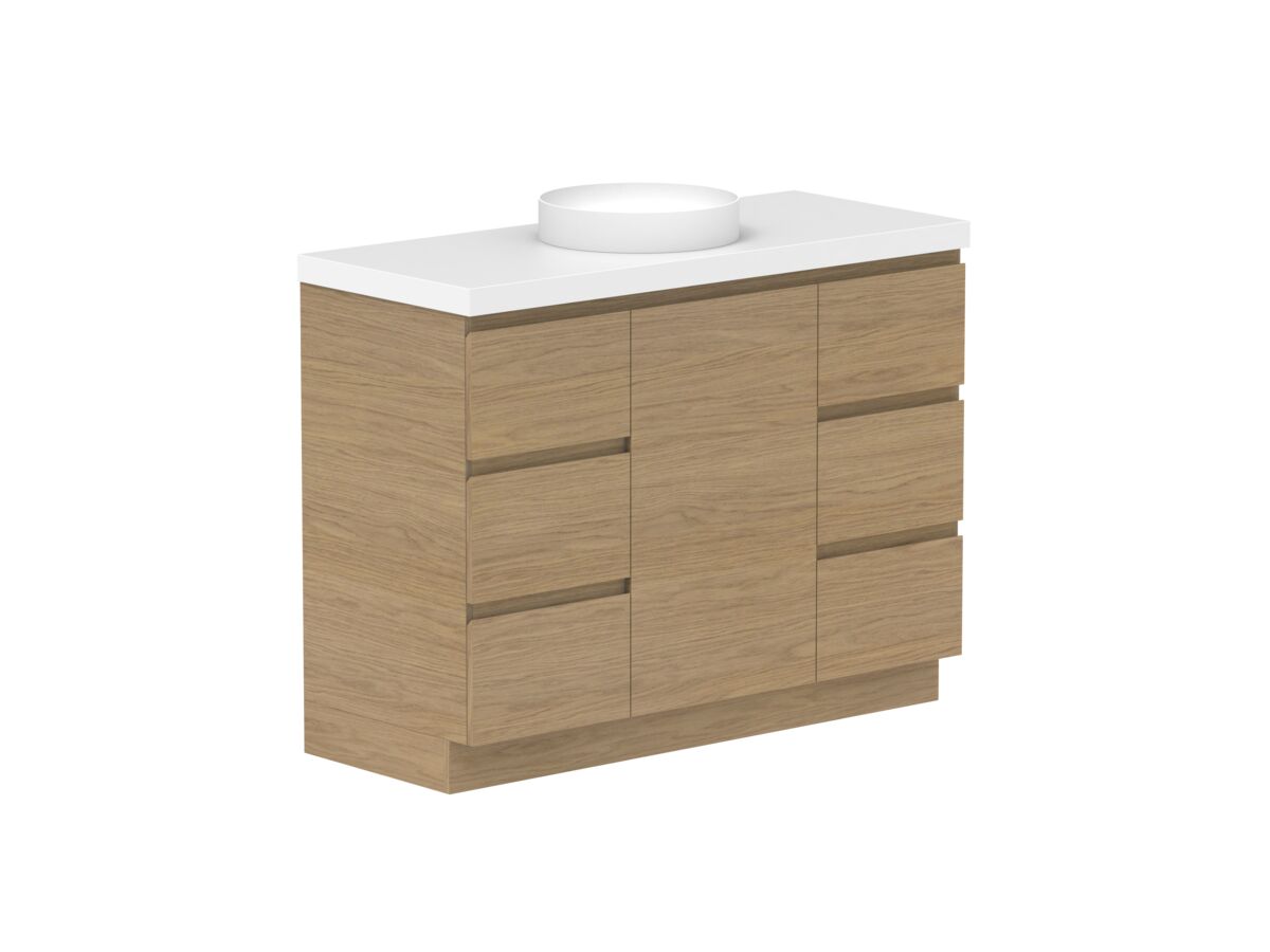 Reece Posh Domaine Plus Hamper 1200mm Floor Mounted Vanity Centre Basin 50mm Durasein Top