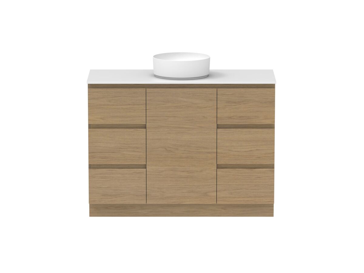Reece Posh Domaine Plus Hamper 1200mm Floor Mounted Vanity Centre Basin 12mm Durasein Top