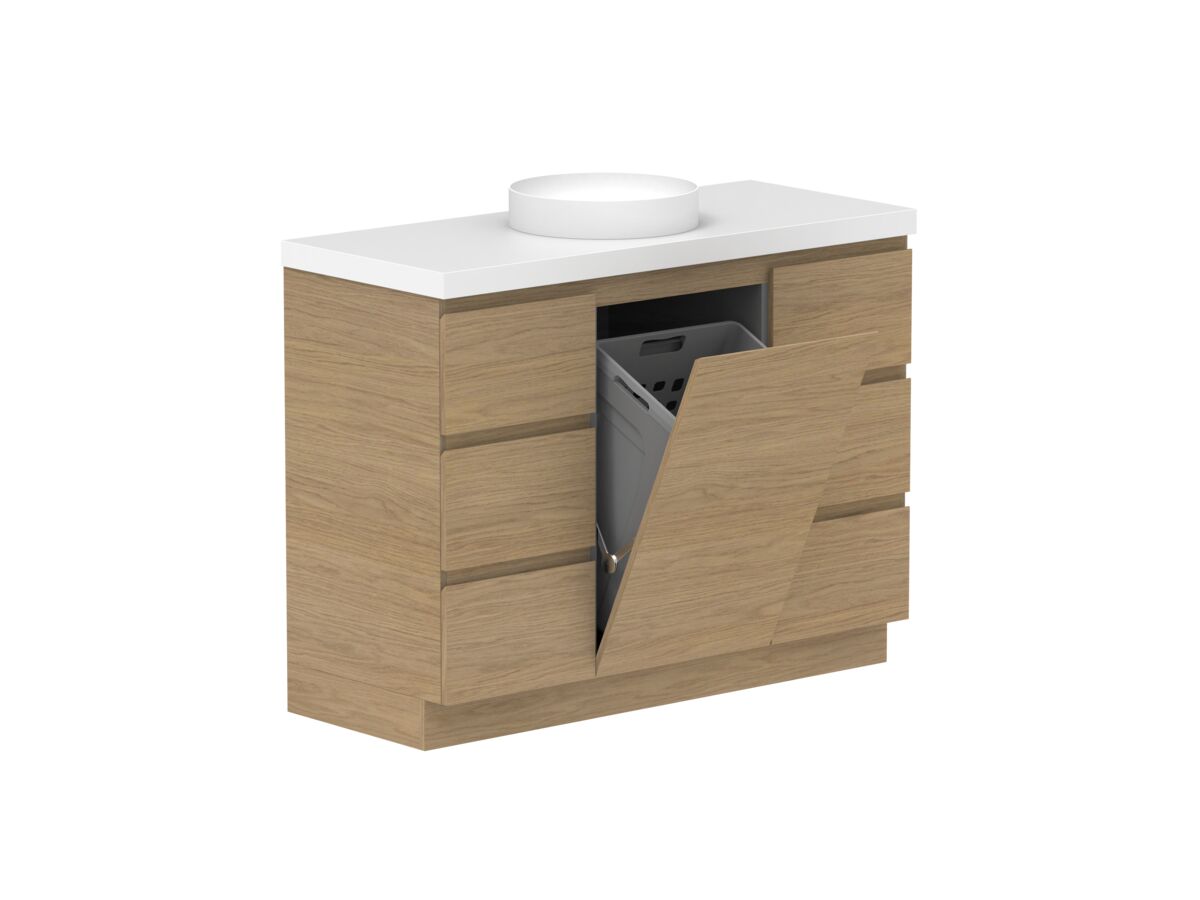 reece Posh Domaine Plus Hamper 1200mm Floor Mounted Vanity Centre Basin 50mm Cherry Pie Top