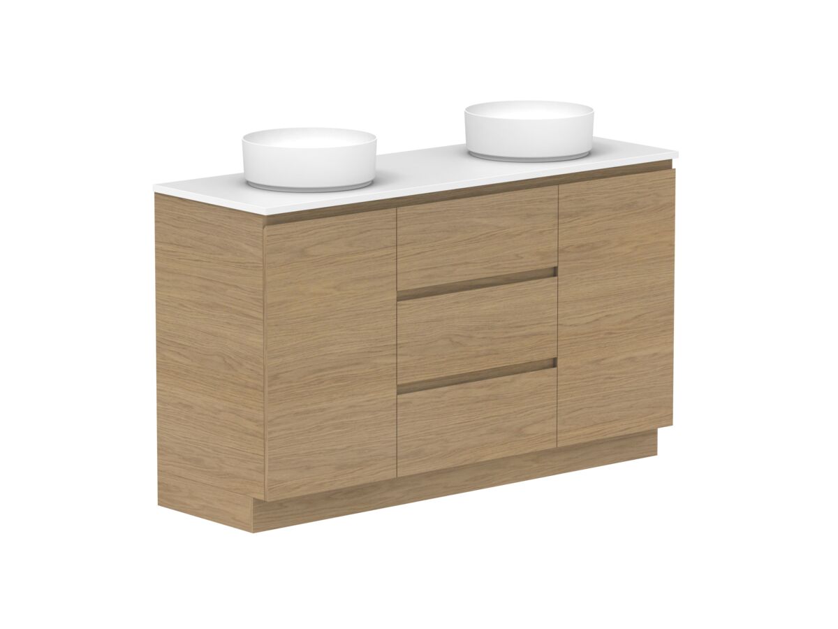 Reece Posh Domaine Plus Hamper 1500mm Floor Mounted Vanity Double Basin 20mm Cherry Pie Top