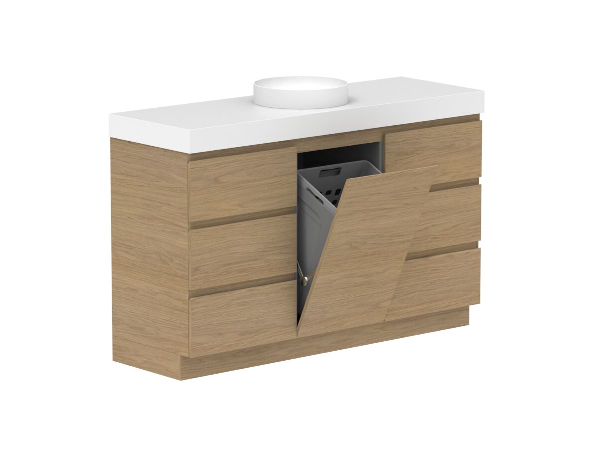 reece Posh Domaine Plus Hamper 1500mm Floor Mounted Vanity Centre Basin 90mm Cherry Pie Top