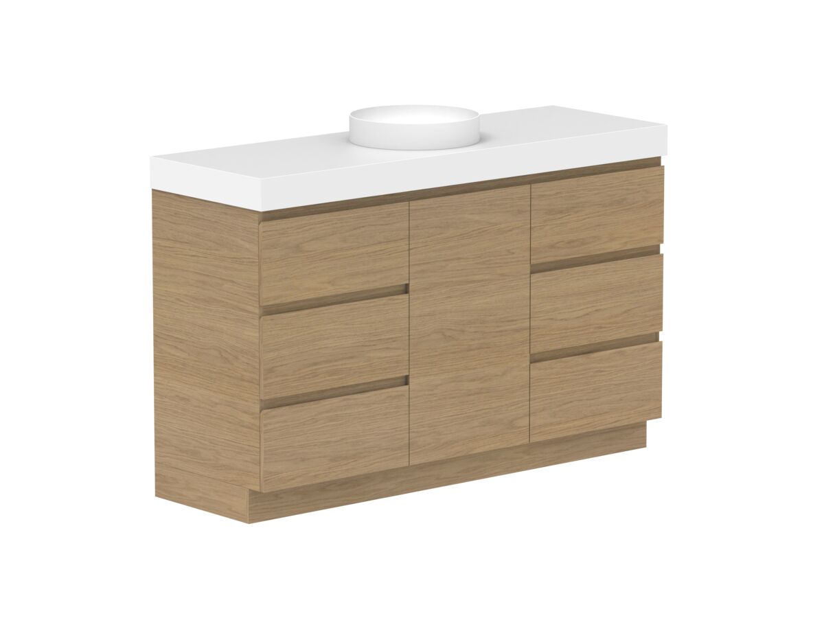 Reece Posh Domaine Plus Hamper 1500mm Floor Mounted Vanity Centre Basin 90mm Durasein Top
