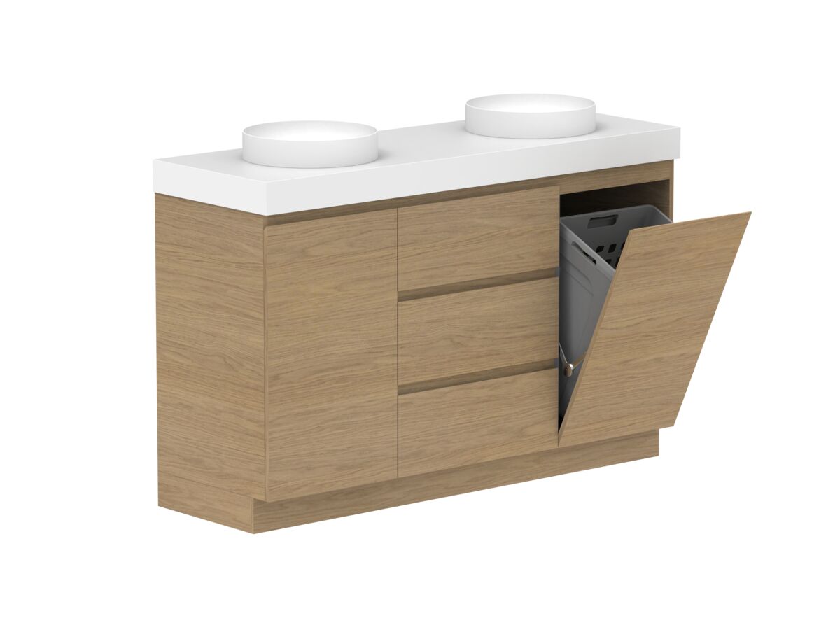 Reece Posh Domaine Plus Hamper 1500mm Floor Mounted Vanity Double Basin 90mm Durasein Top