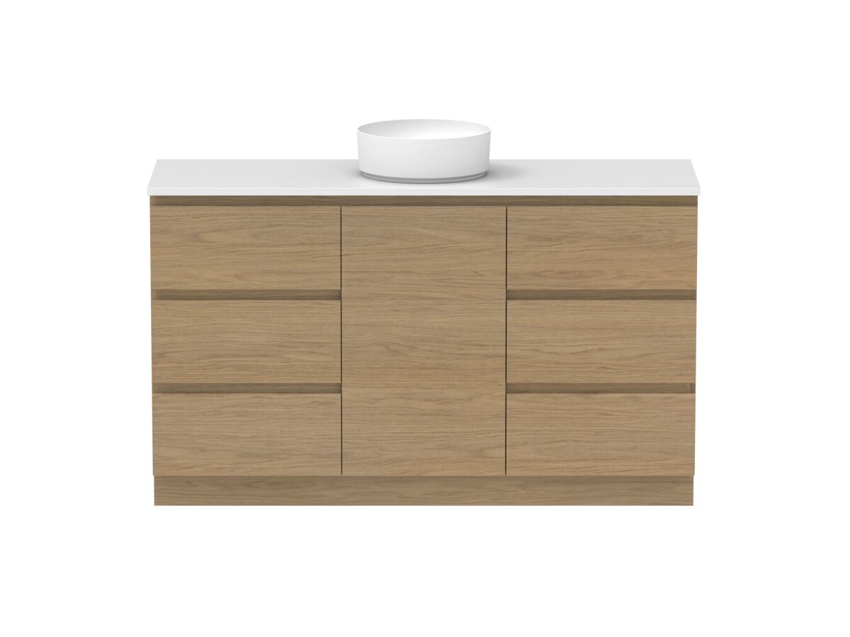 Reece Posh Domaine Plus Hamper 1500mm Floor Mounted Vanity Centre Basin 20mm Cherry Pie Top
