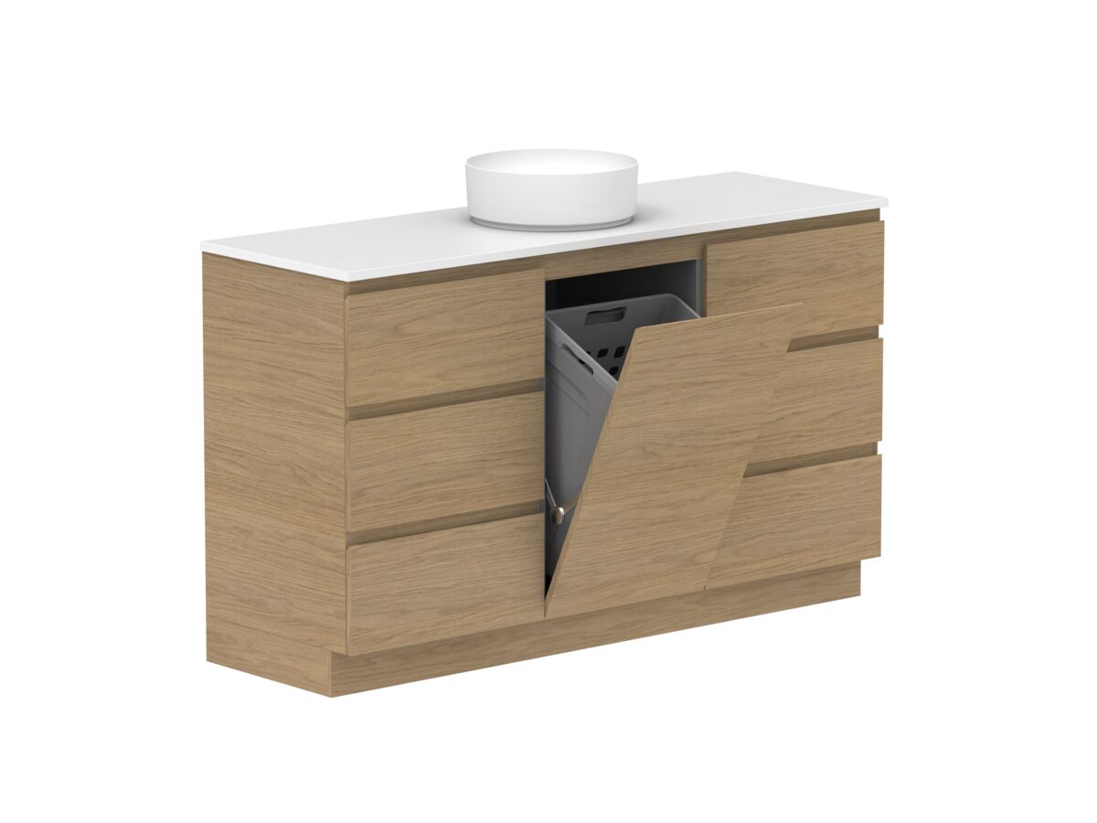 reece Posh Domaine Plus Hamper 1500mm Floor Mounted Vanity Centre Basin 20mm Cherry Pie Top