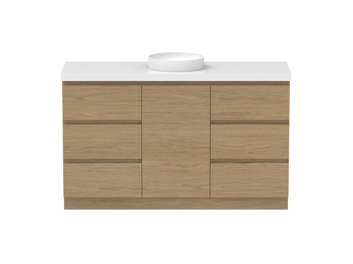 Reece Posh Domaine Plus Hamper 1500mm Floor Mounted Vanity Centre Basin 50mm Durasein Top