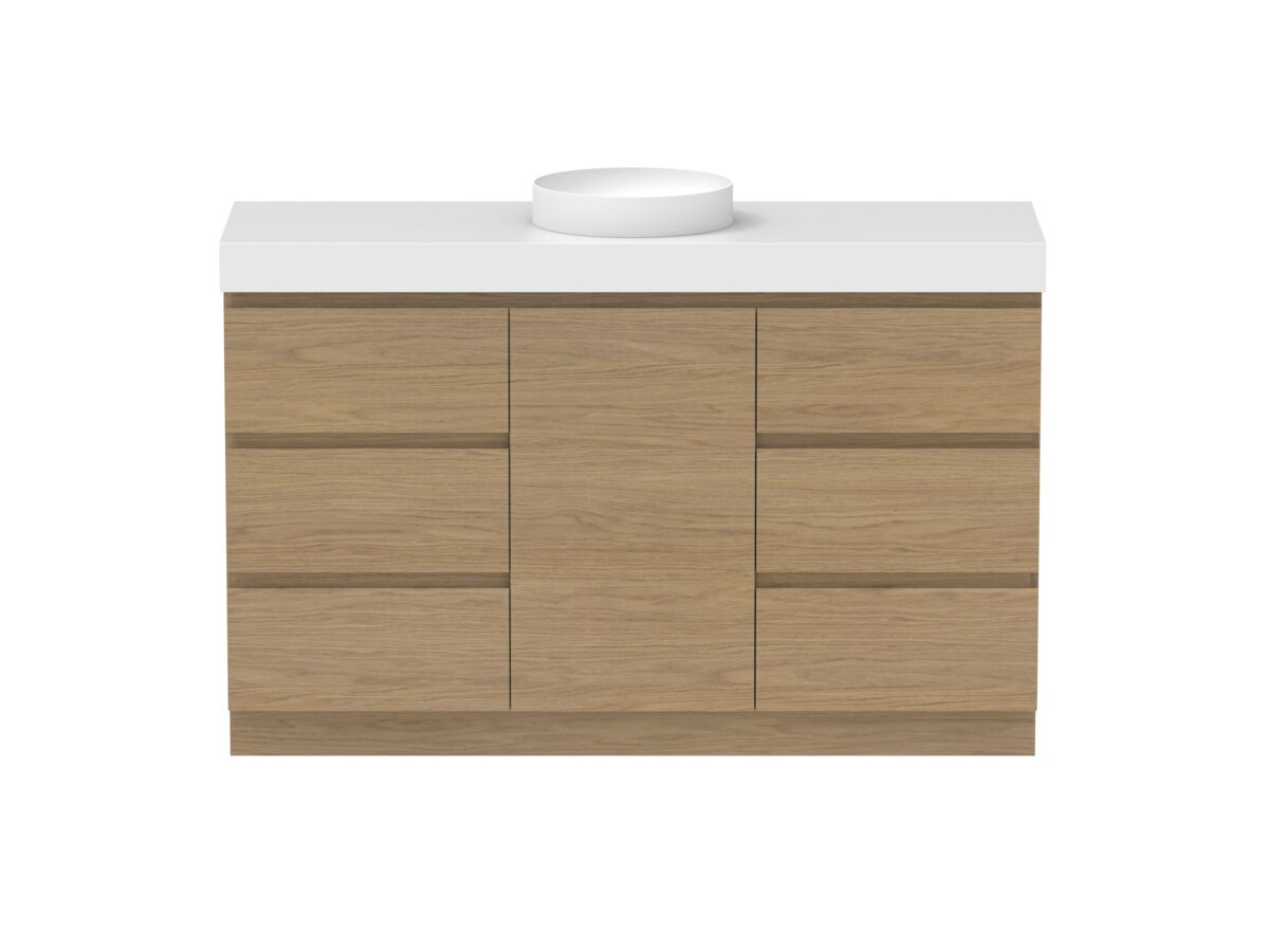 Reece Posh Domaine Plus Hamper 1500mm Floor Mounted Vanity Centre Basin 90mm Durasein Top