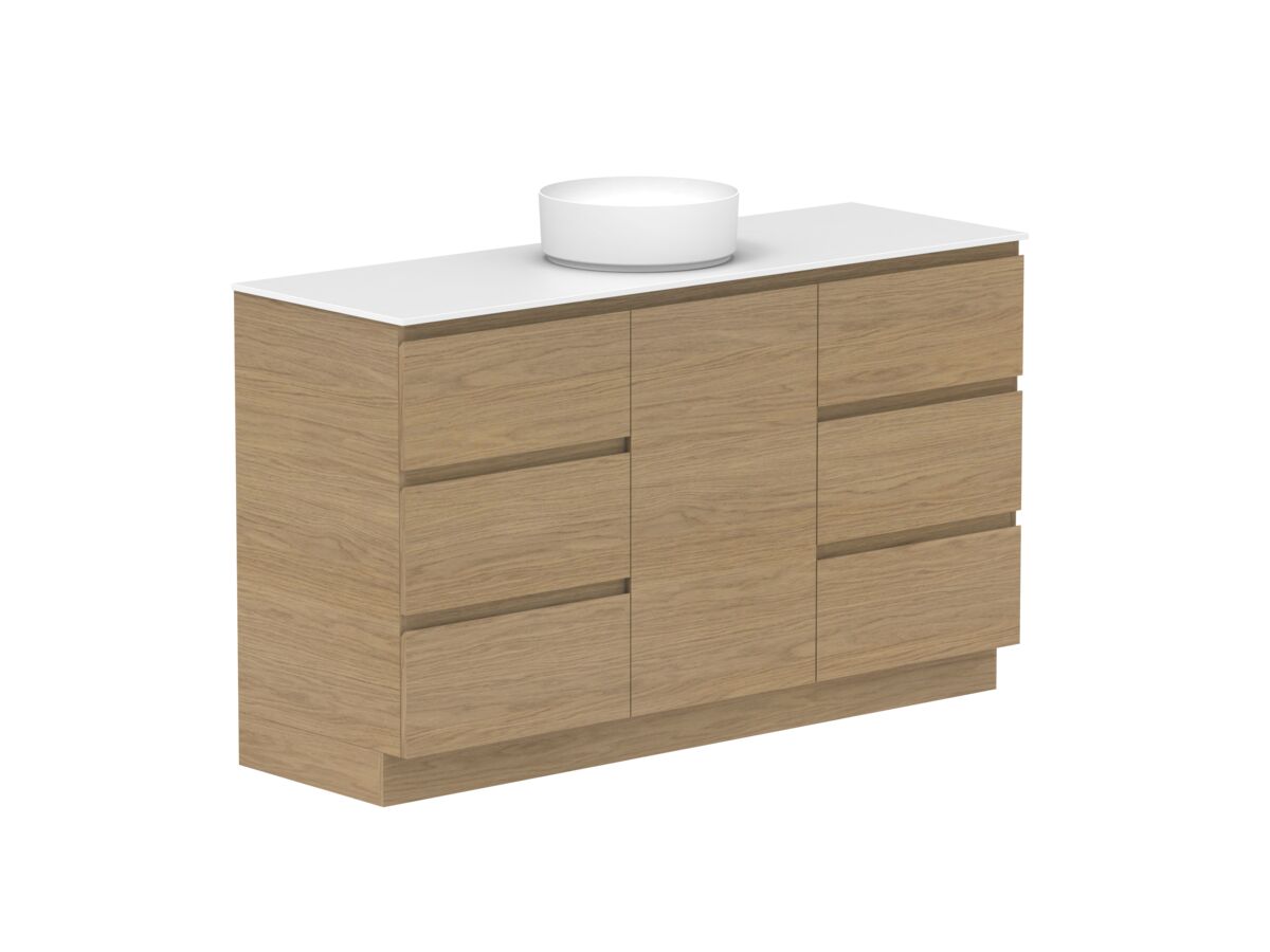 Reece Posh Domaine Plus Hamper 1500mm Floor Mounted Vanity Centre Basin 12mm Durasein Top