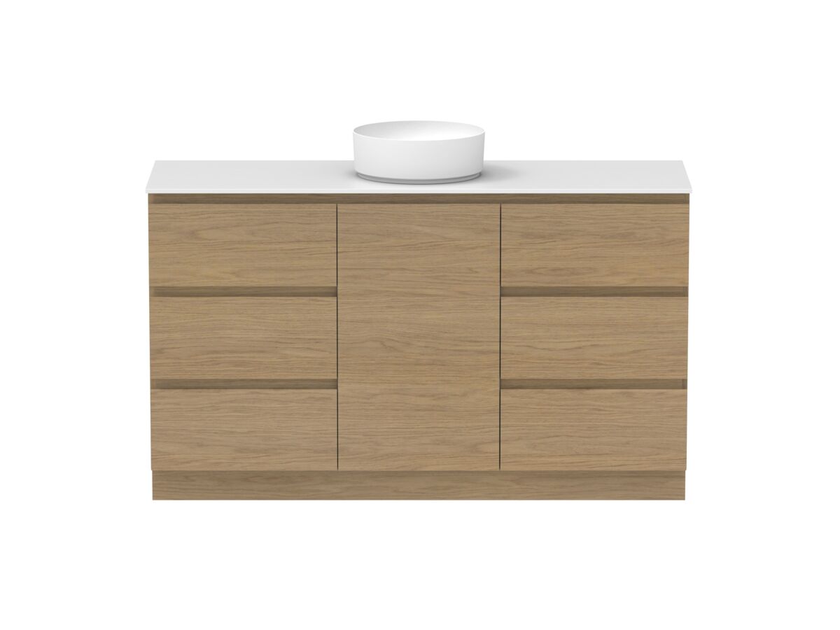 Reece Posh Domaine Plus Hamper 1500mm Floor Mounted Vanity Centre Basin 12mm Durasein Top