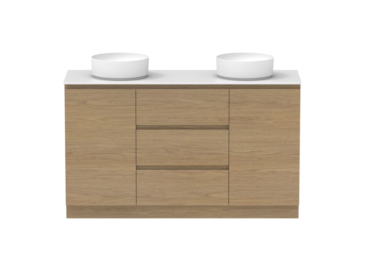 Reece Posh Domaine Plus Hamper 1500mm Floor Mounted Vanity Double Basin 12mm Durasein Top