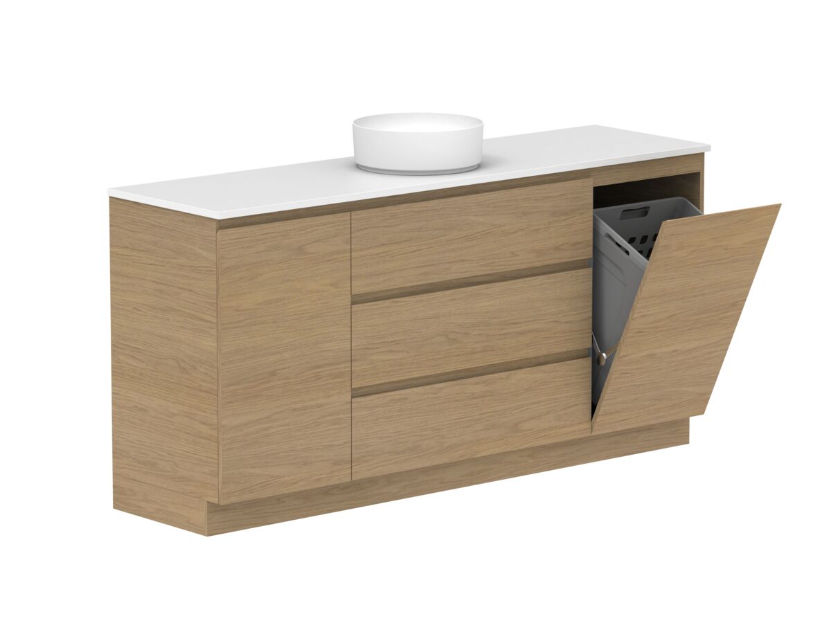 Reece Posh Domaine Plus Hamper 1800mm Floor Mounted Vanity Centre Basin 20mm Caesarstone Mineral Top