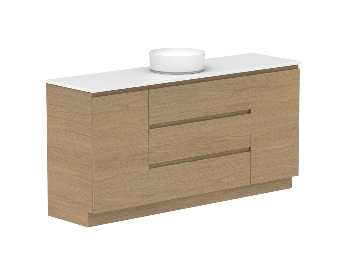 Reece Posh Domaine Plus Hamper 1800mm Floor Mounted Vanity Centre Basin 20mm Caesarstone Mineral Top