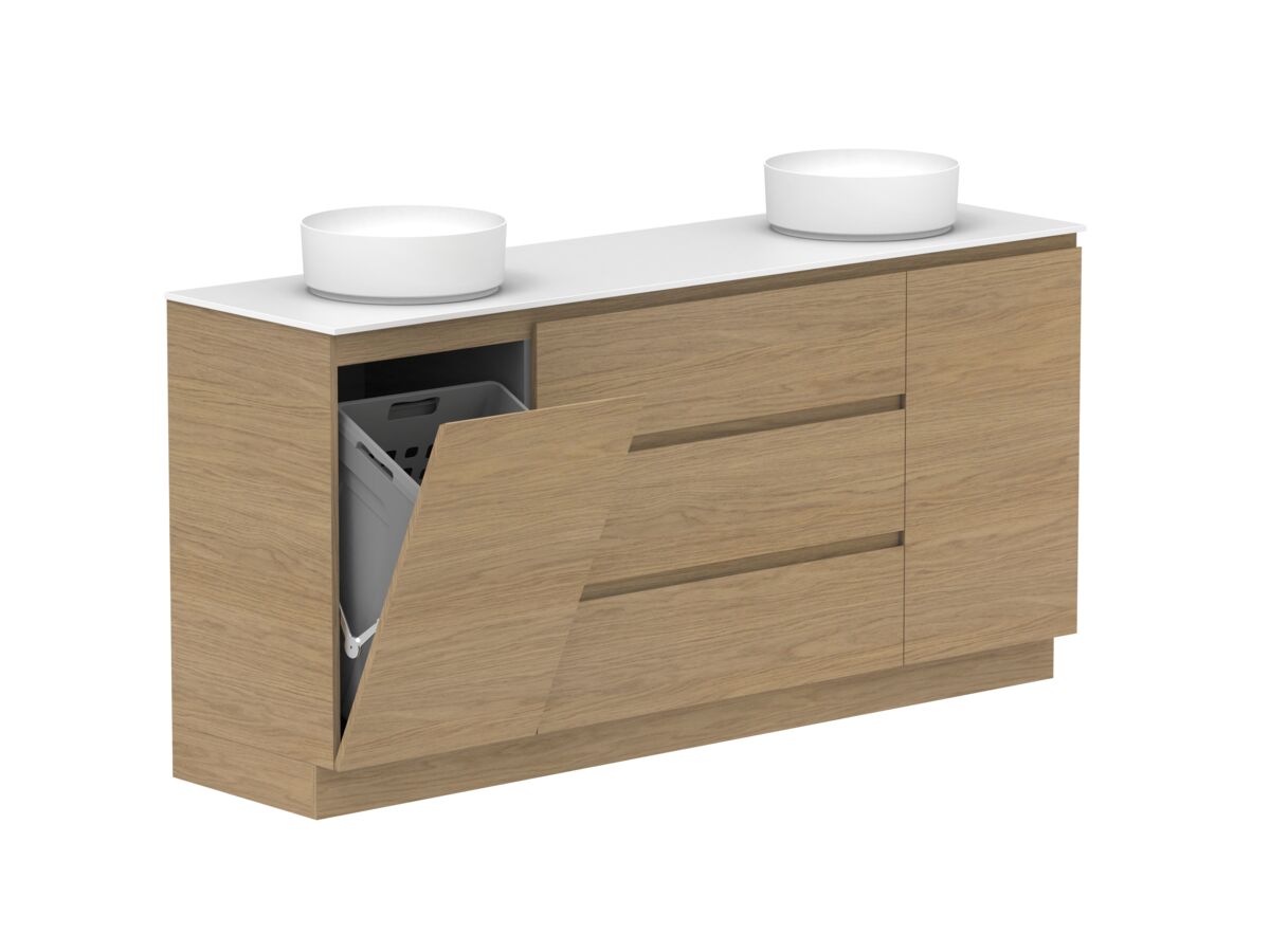 reece Posh Domaine Plus Hamper 1800mm Floor Mounted Vanity Double Basin 12mm Durasein Top