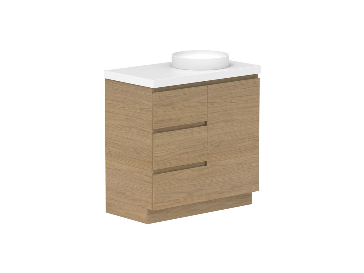 Reece Posh Domaine Plus Hamper 900mm Floor Mounted Vanity Right Hand Basin 50mm Cherry Pie Top