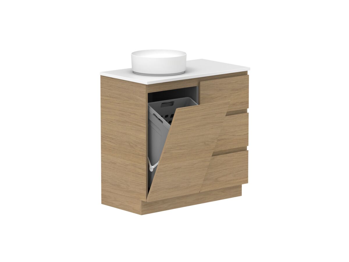 reece Posh Domaine Plus Hamper 900mm Floor Mounted Vanity Left Hand Basin 20mm Cherry Pie Top