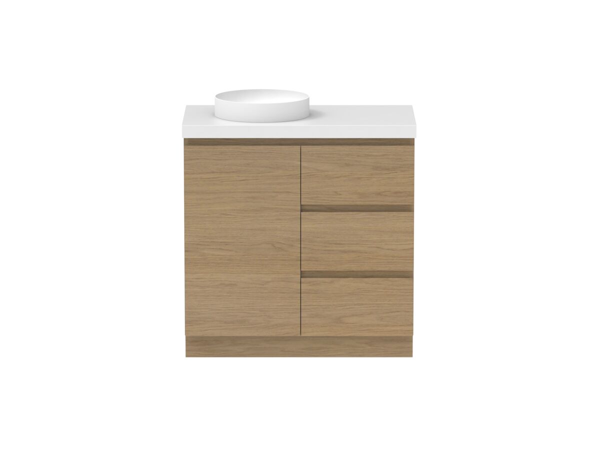 Reece Posh Domaine Plus Hamper 900mm Floor Mounted Vanity Left Hand Basin 50mm Cherry Pie Top