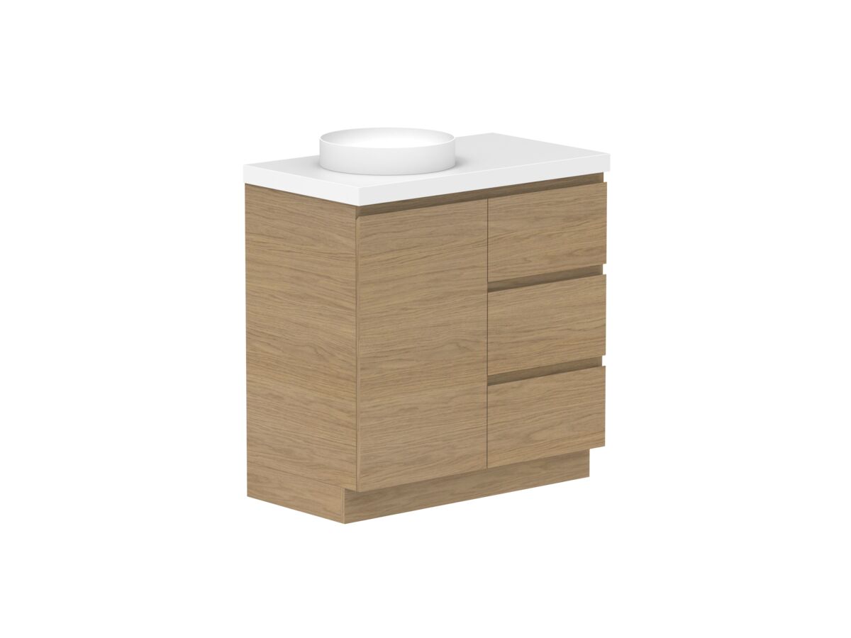 Reece Posh Domaine Plus Hamper 900mm Floor Mounted Vanity Left Hand Basin 50mm Durasein Top
