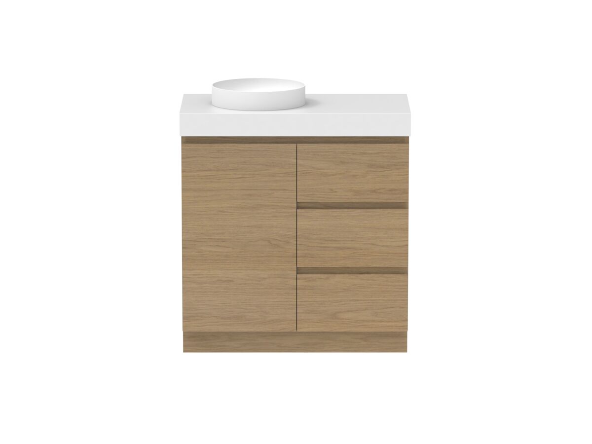 Reece Posh Domaine Plus Hamper 900mm Floor Mounted Vanity Left Hand Basin 90mm Cherry Pie Top